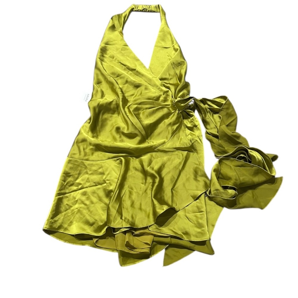 AKIRA Lime Green Satin Halter Mini Dress